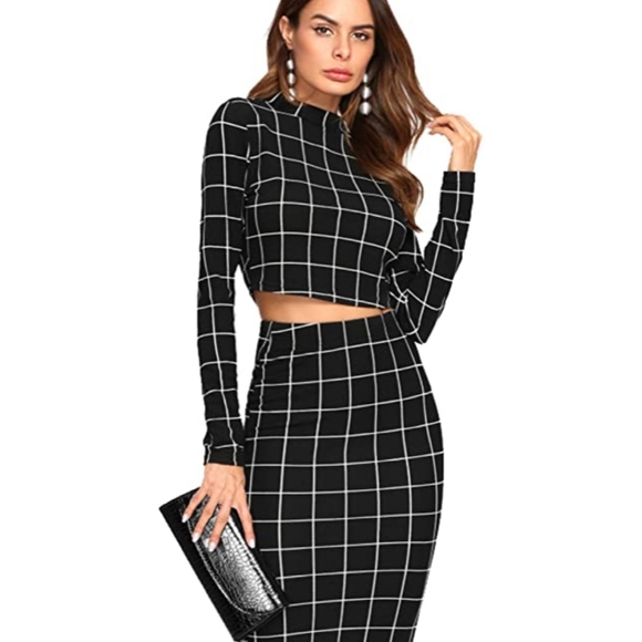 Women's Long sleeve crop top pencil midi skirt set - Picture 3 of 9